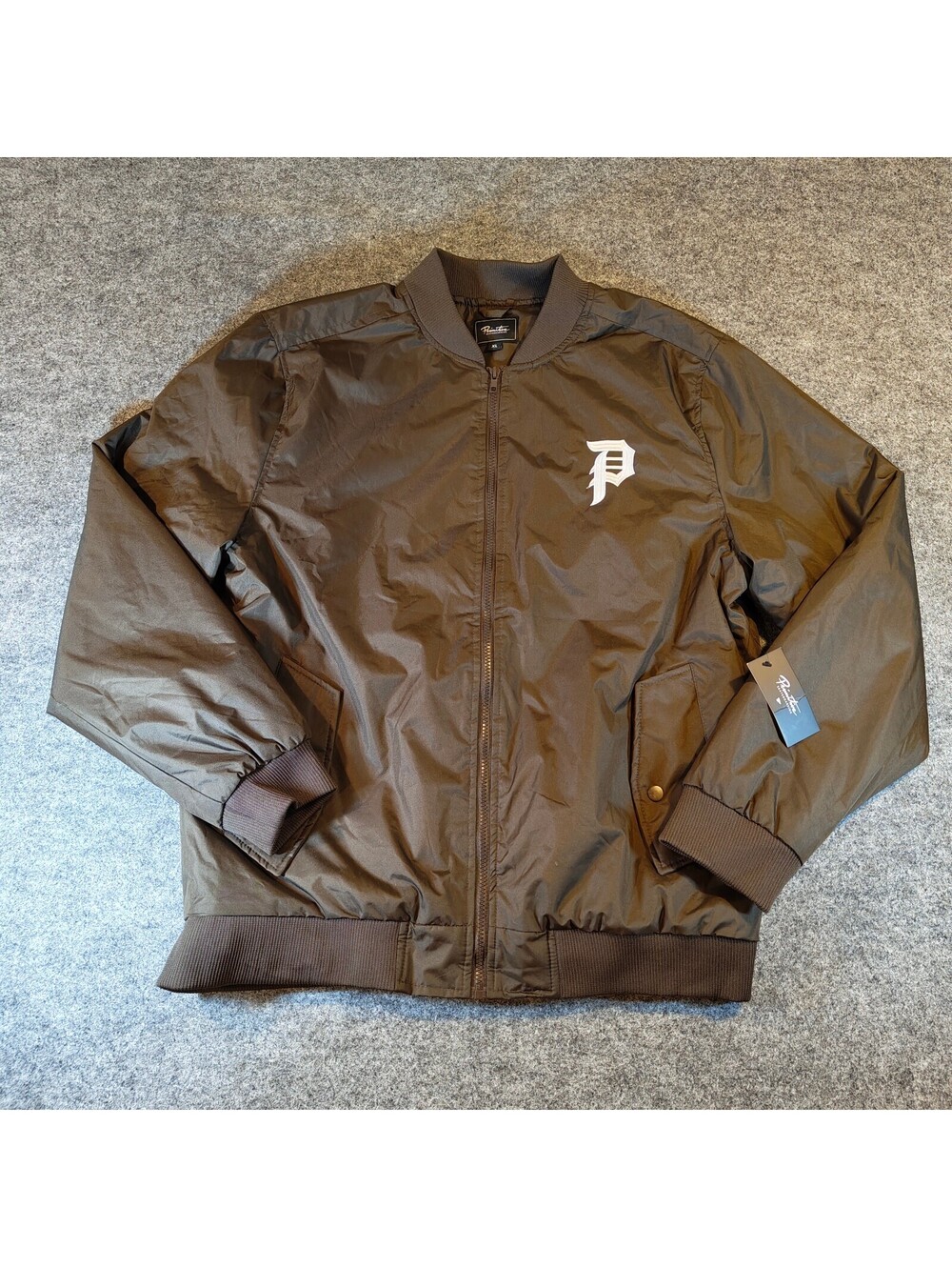 Primitive Skateboarding Bomber Jacket Brown Mens XL Full Zip P Logo Outerwear